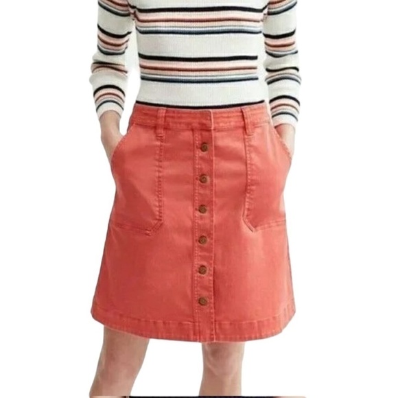 Anthropologie Pilcro & The Letterpress Coral Pink A-Line Button Down Skirt Sz 14 - Picture 1 of 15